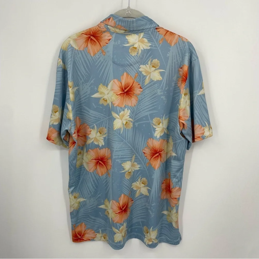 Con.struct Men’s Hawaiian Hibiscus Floral Print Performance Polo Sz L‎ Quick Dry